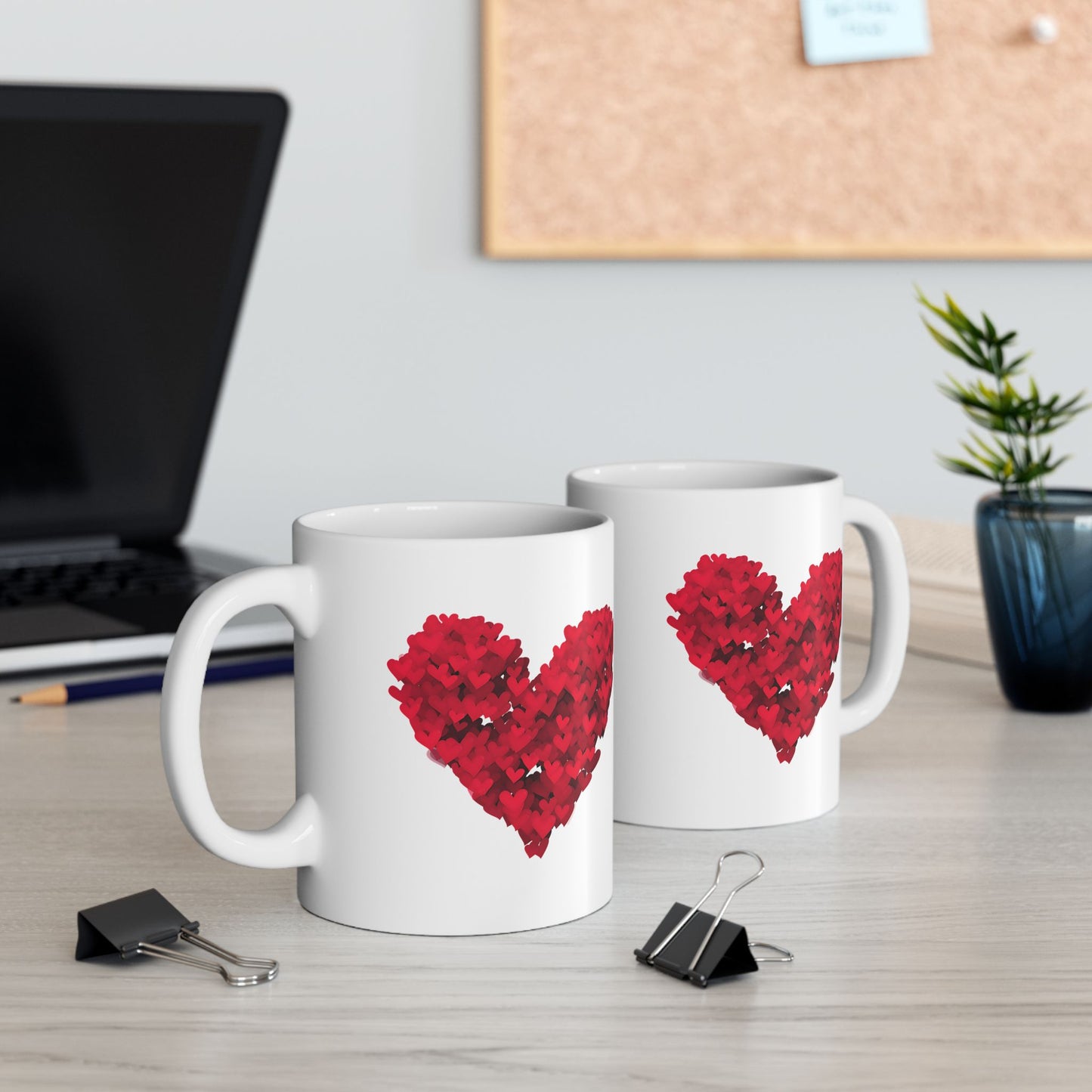 Red Heart Flower Mug 11oz - Valentine's Day, Anniversary, Mother's Day & Birthday Gift