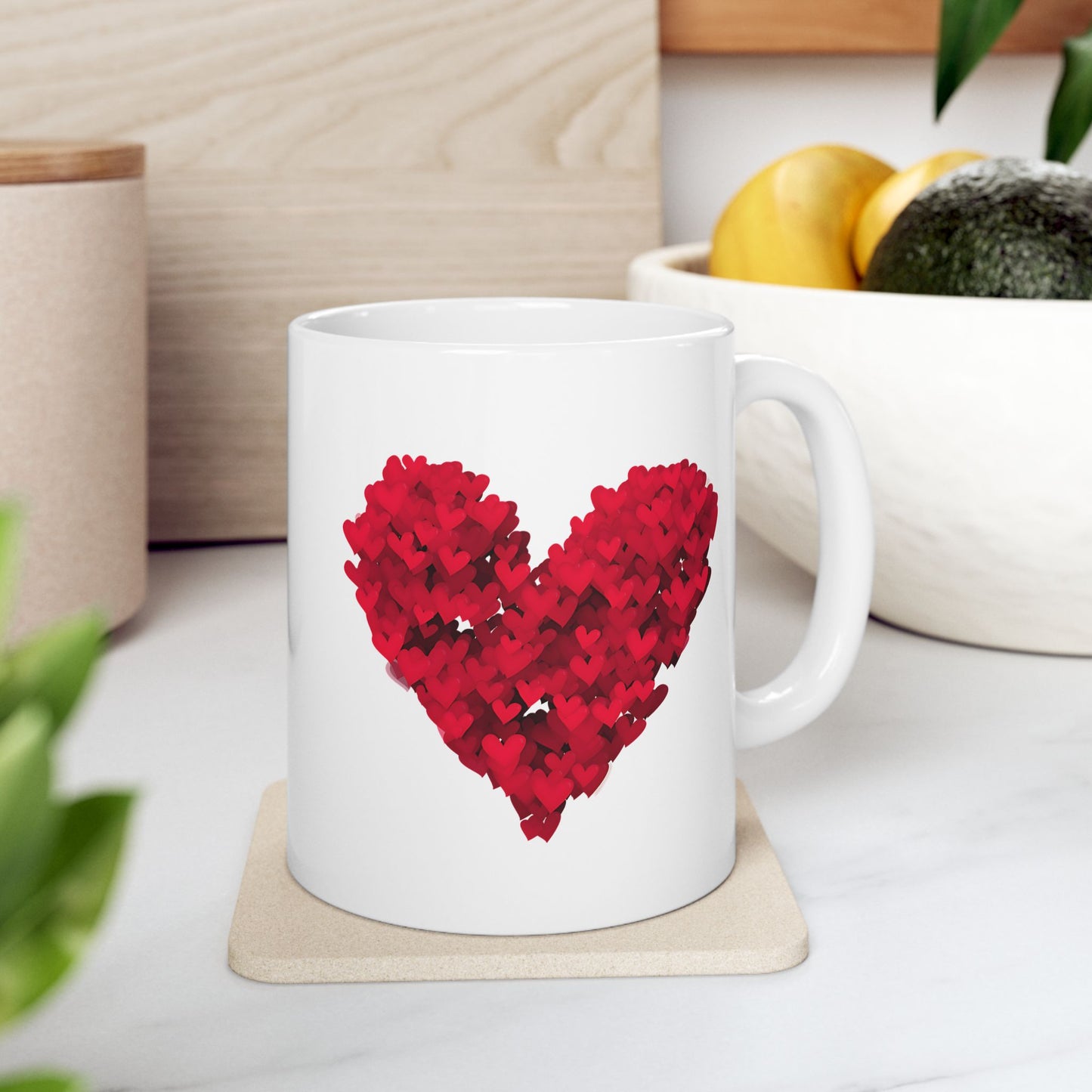 Red Heart Flower Mug 11oz - Valentine's Day, Anniversary, Mother's Day & Birthday Gift