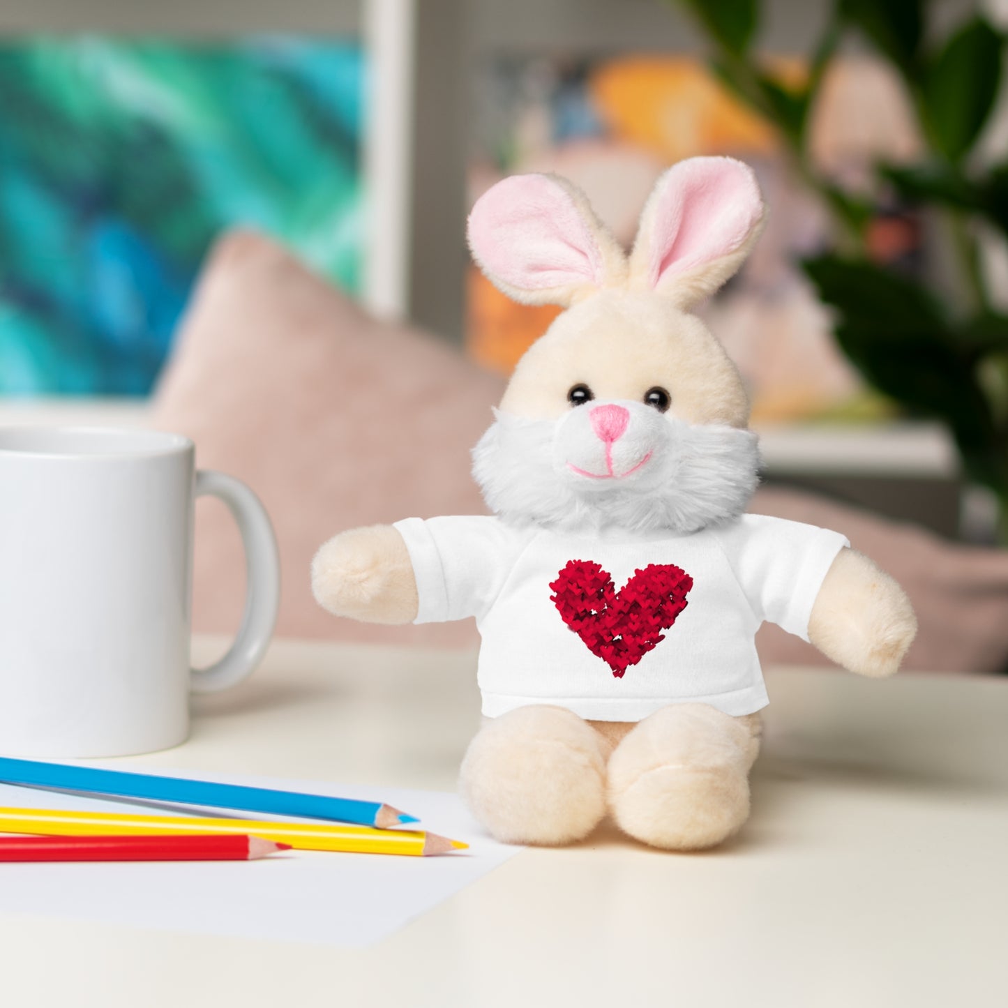 Happy Valentine's Day w/ Red Heart Plush Stuffed Animal.
