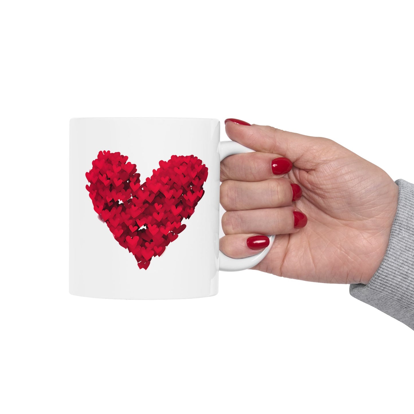 Red Heart Flower Mug 11oz - Valentine's Day, Anniversary, Mother's Day & Birthday Gift