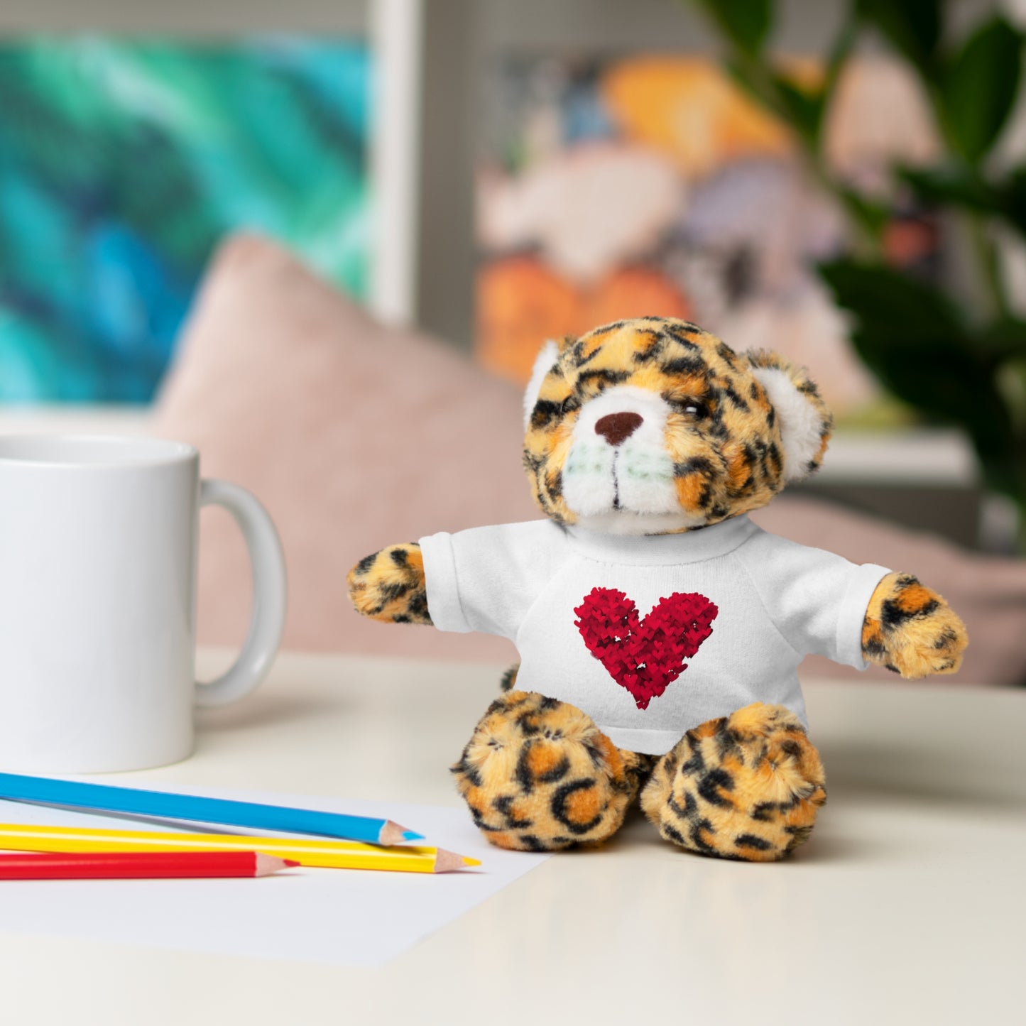 Happy Valentine's Day w/ Red Heart Plush Stuffed Animal.