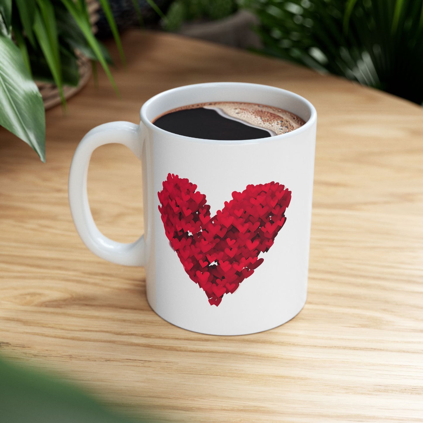 Red Heart Flower Mug 11oz - Valentine's Day, Anniversary, Mother's Day & Birthday Gift
