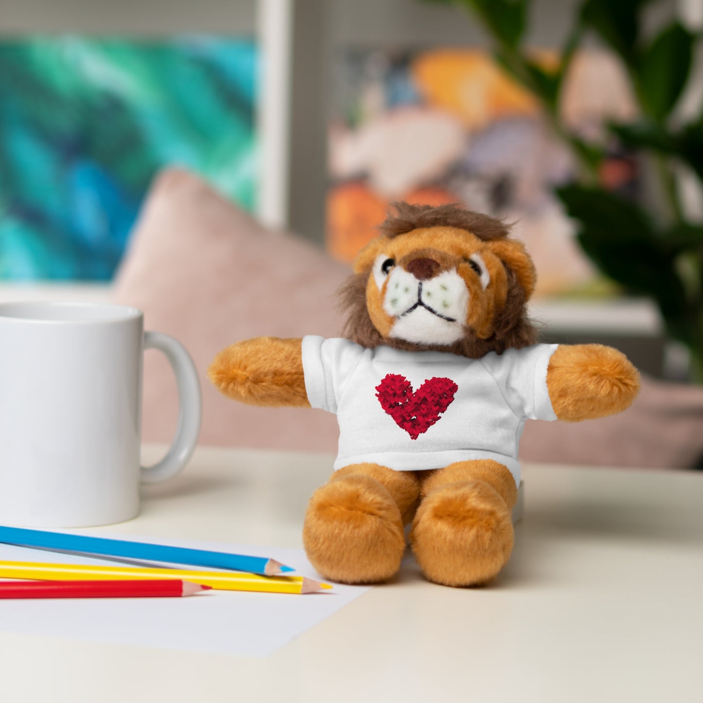 Happy Valentine's Day w/ Red Heart Plush Stuffed Animal.