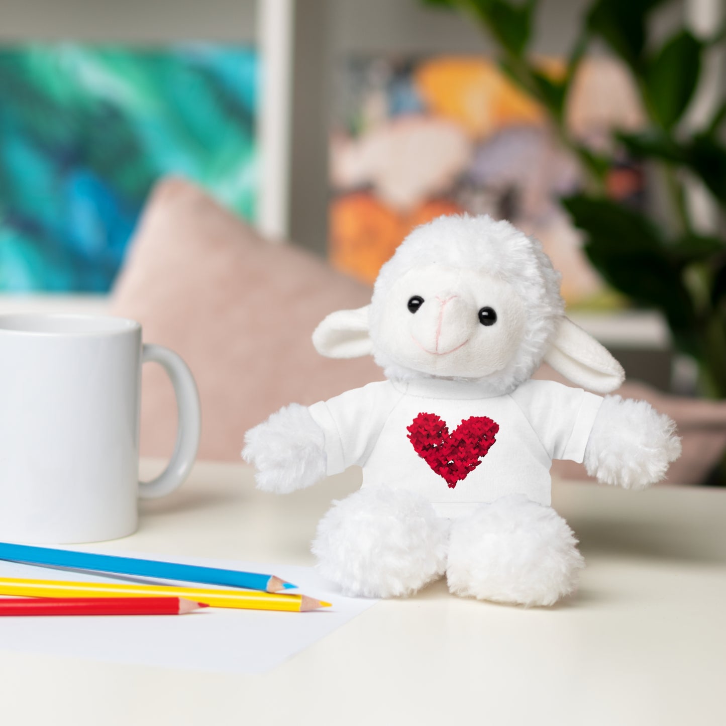 Happy Valentine's Day w/ Red Heart Plush Stuffed Animal.