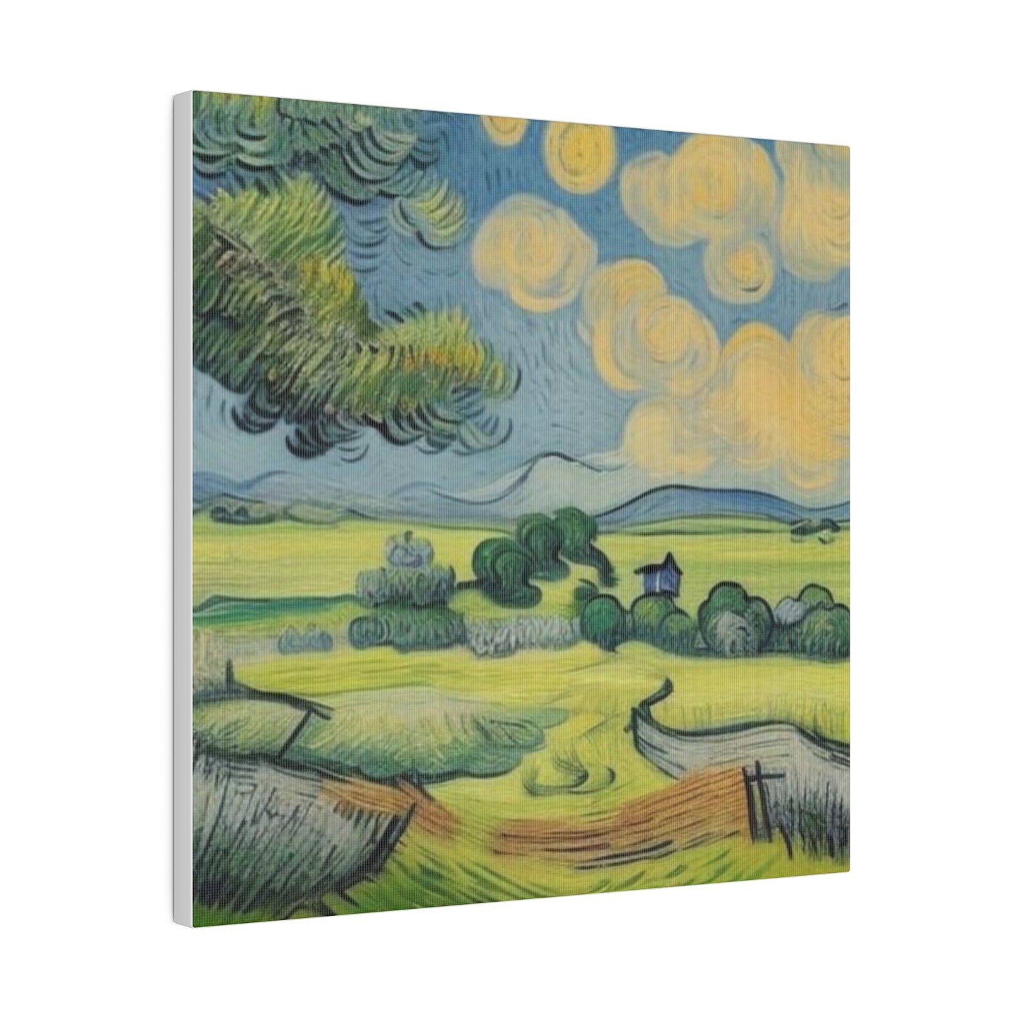 Olive Tree Farm Landscape Art Inspired by Van Gogh Style Matte Canvas, Stretched, 0.75"