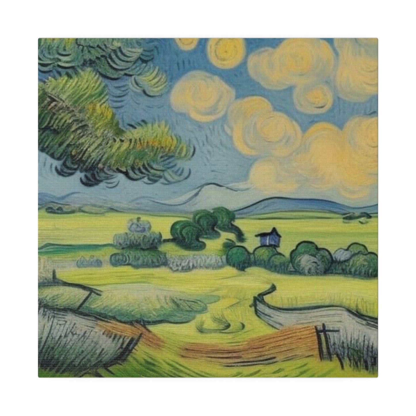 Olive Tree Farm Landscape Art Inspired by Van Gogh Style Matte Canvas, Stretched, 0.75"