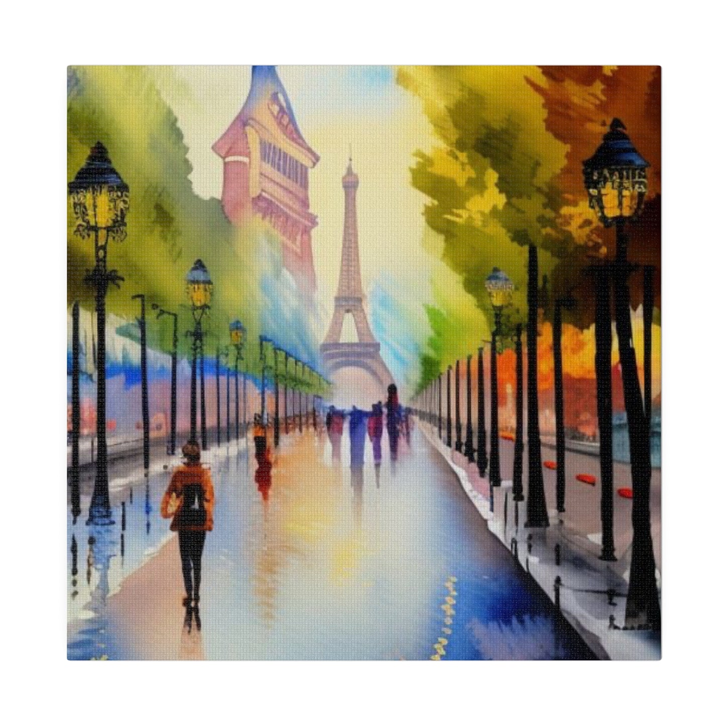 Walking in the City of Paris, Watercolor Matte Canvas, Stretched, 0.75"