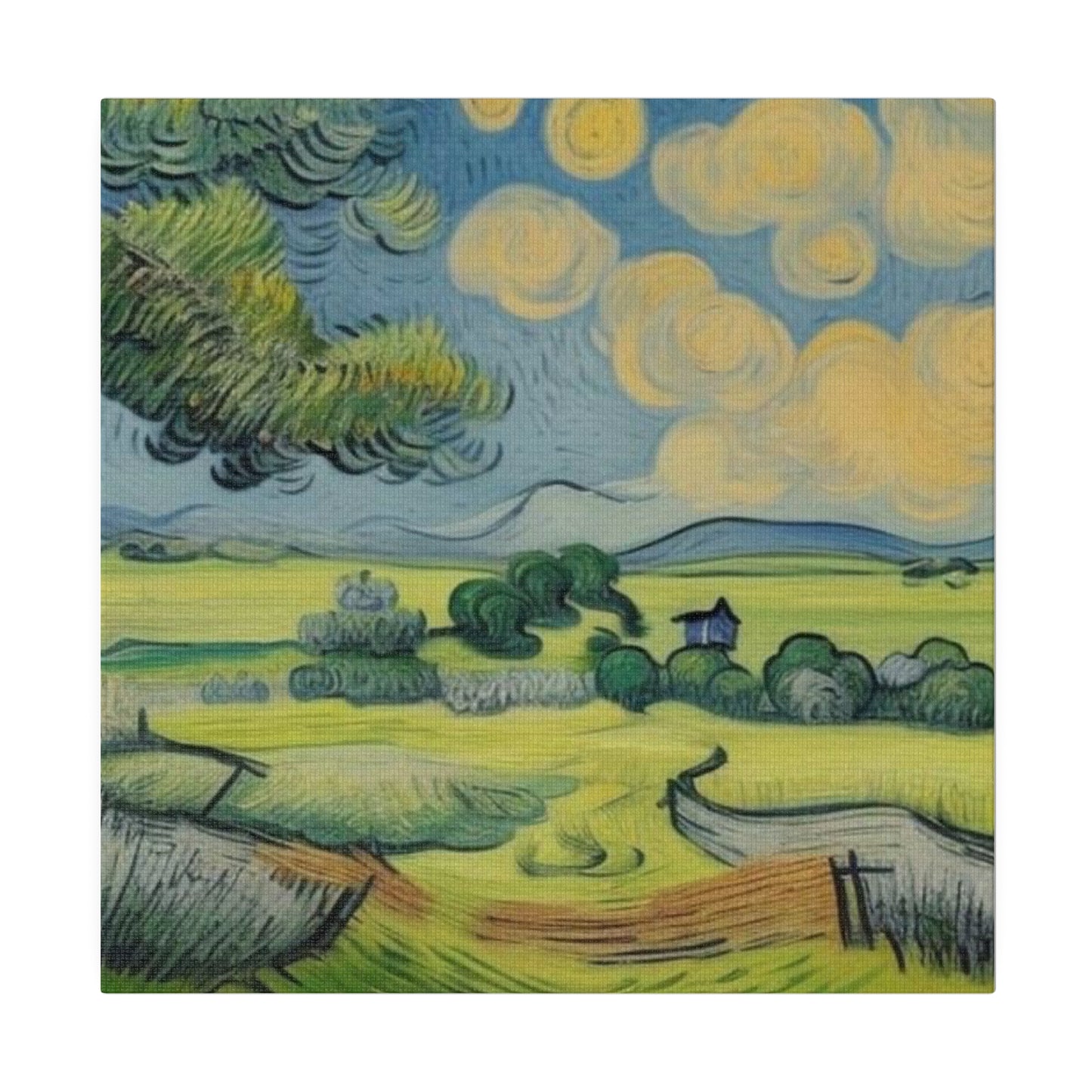 Olive Tree Farm Landscape Art Inspired by Van Gogh Style Matte Canvas, Stretched, 0.75"