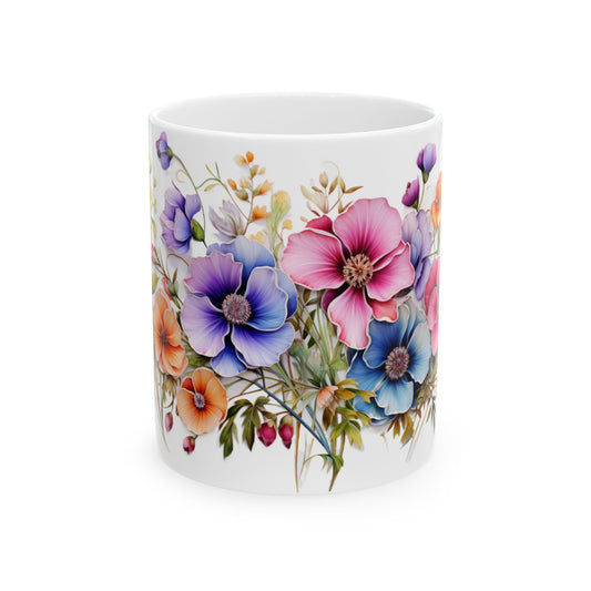 Floral Vibrant Color flowers Ceramic Mug 11oz