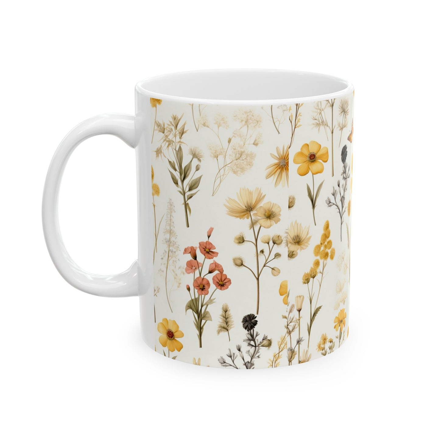 Pressed Flowers Ceramic Coffee Mug or Tea Cup 11oz