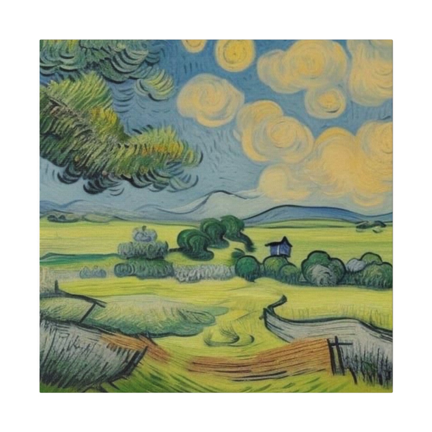 Olive Tree Farm Landscape Art Inspired by Van Gogh Style Matte Canvas, Stretched, 0.75"