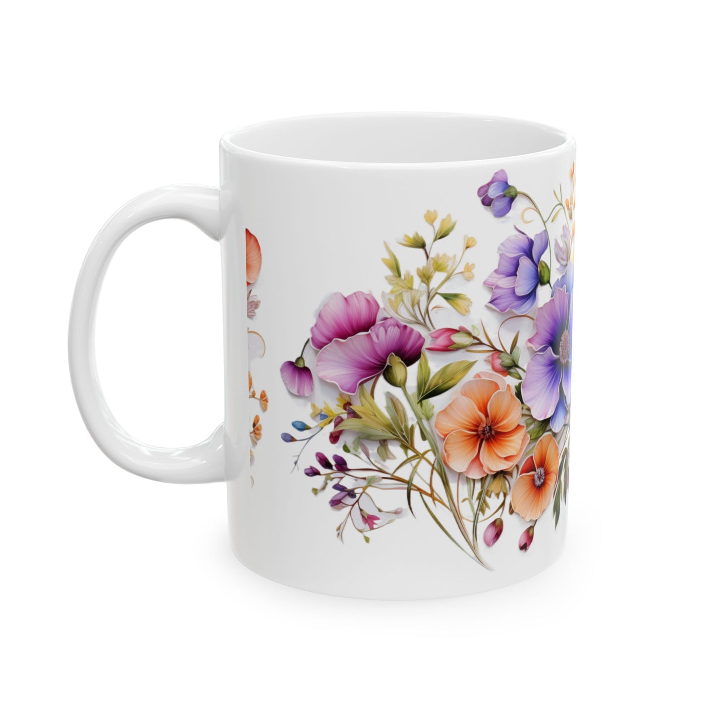 Floral Vibrant Color flowers Ceramic Mug 11oz
