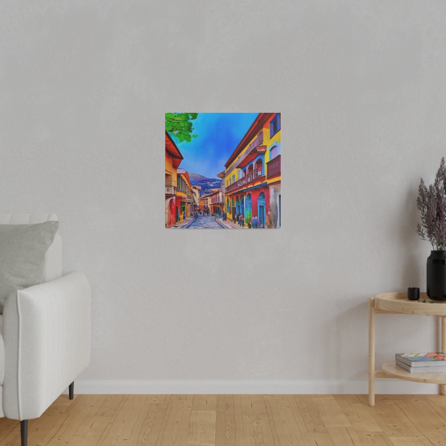 Walking into the City of Cuenca, Ecuador Vibrant Watercolor Landscape Matte Canvas, Stretched, 0.75"