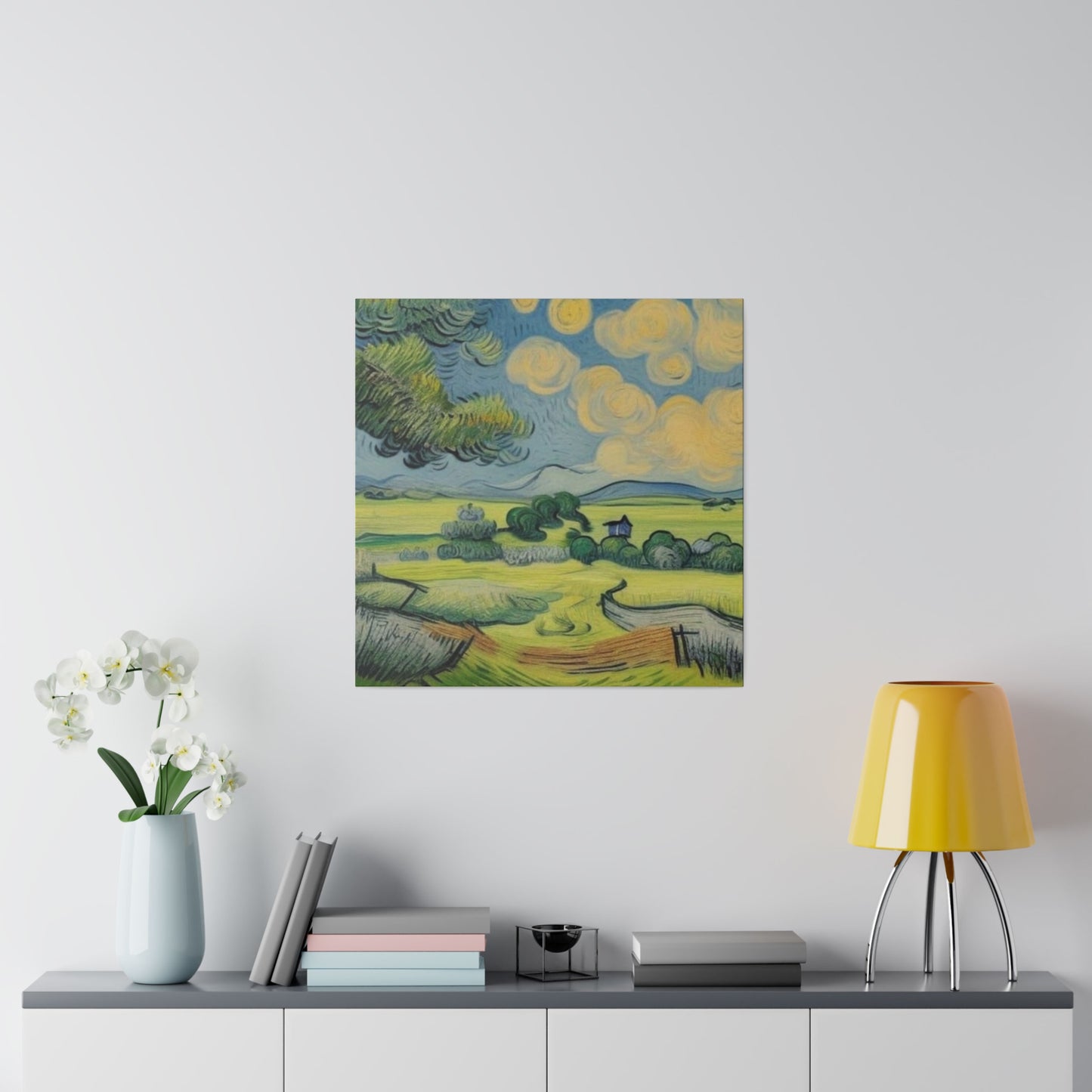 Olive Tree Farm Landscape Art Inspired by Van Gogh Style Matte Canvas, Stretched, 0.75"