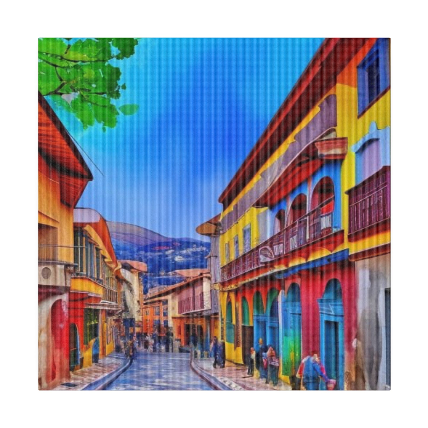 Walking into the City of Cuenca, Ecuador Vibrant Watercolor Landscape Matte Canvas, Stretched, 0.75"