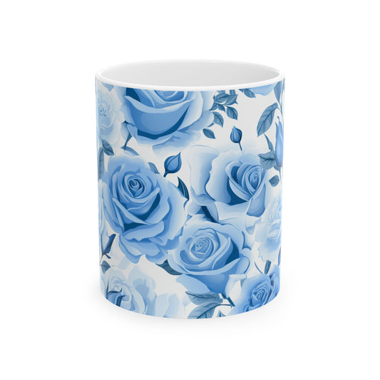 Blue Roses, Floral Ceramic Mug or Teacup 11oz