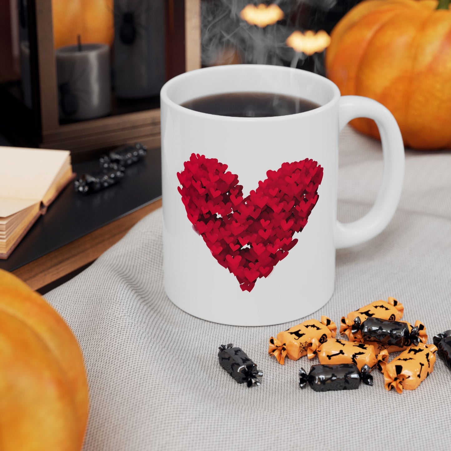 Red Heart Flower Mug 11oz - Valentine's Day, Anniversary, Mother's Day & Birthday Gift
