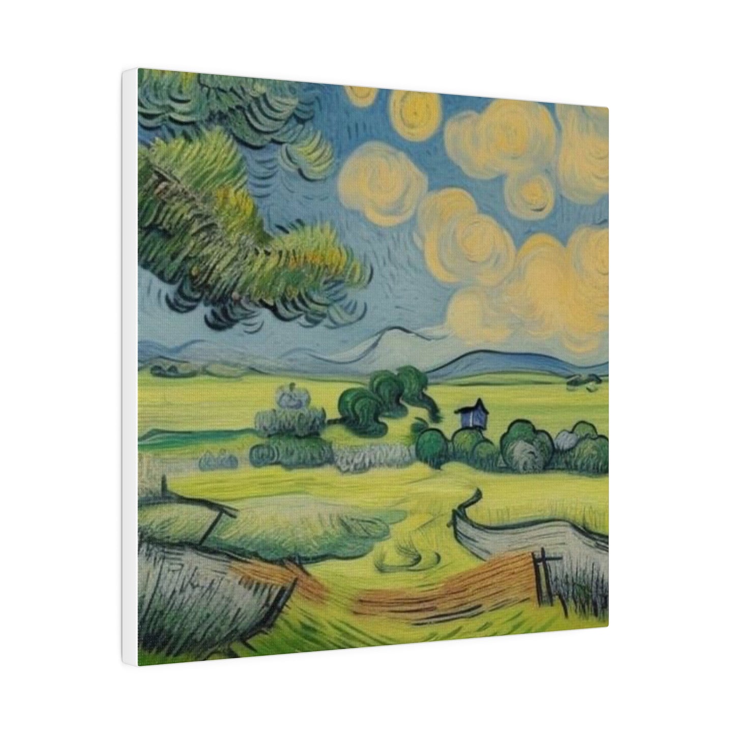 Olive Tree Farm Landscape Art Inspired by Van Gogh Style Matte Canvas, Stretched, 0.75"