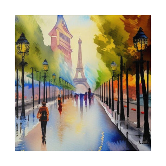 Walking in the City of Paris, Watercolor Matte Canvas, Stretched, 0.75"