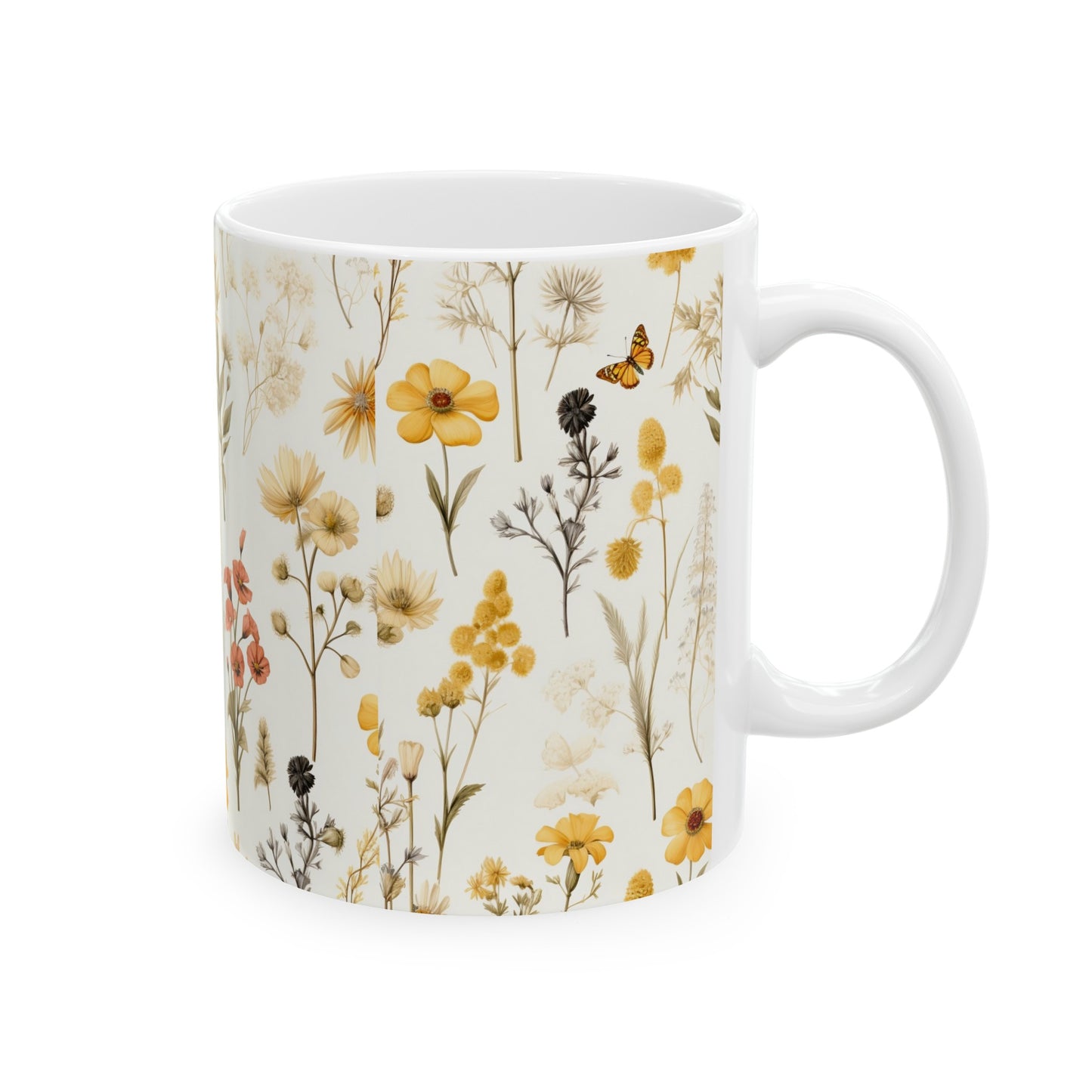 Pressed Flowers Ceramic Coffee Mug or Tea Cup 11oz