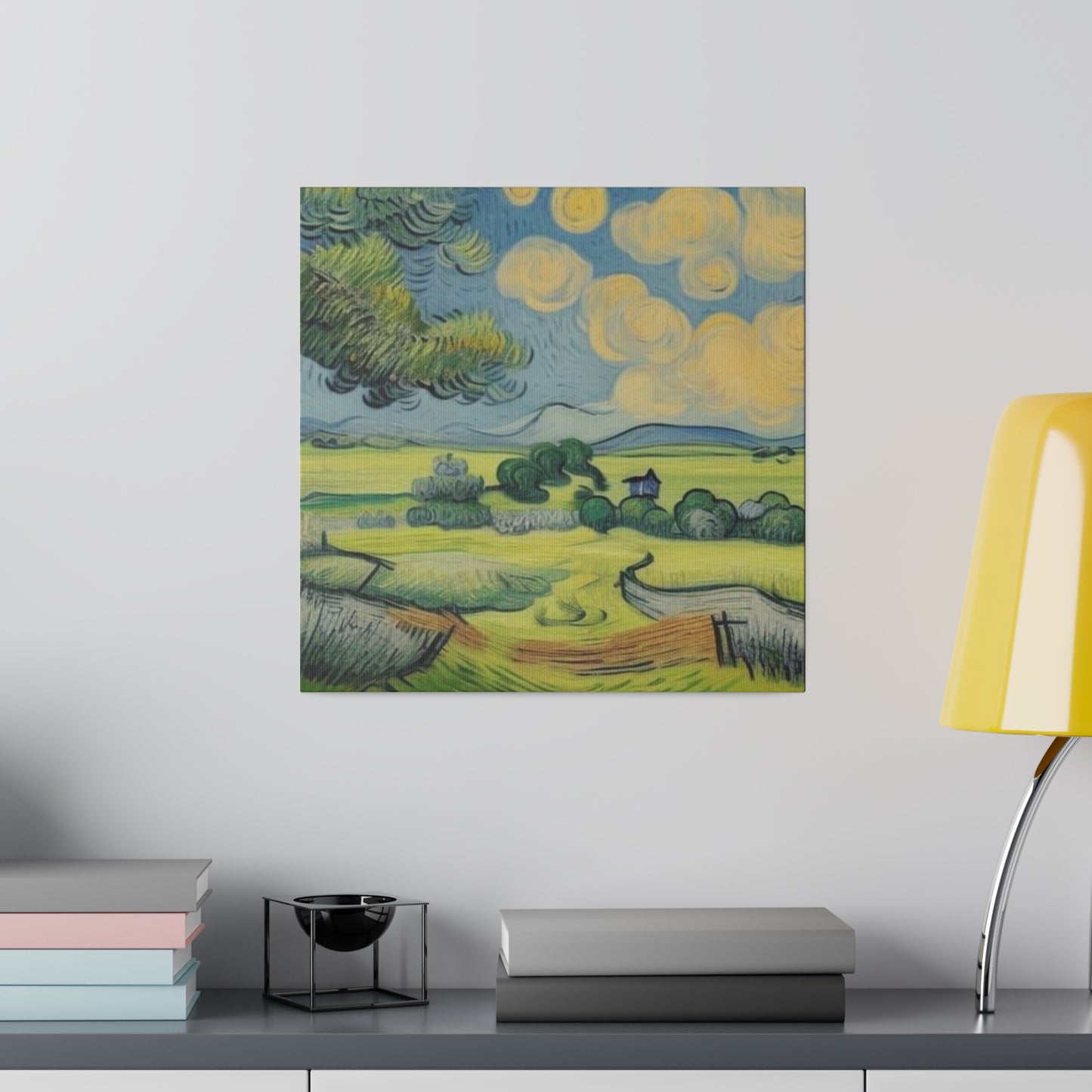 Olive Tree Farm Landscape Art Inspired by Van Gogh Style Matte Canvas, Stretched, 0.75"