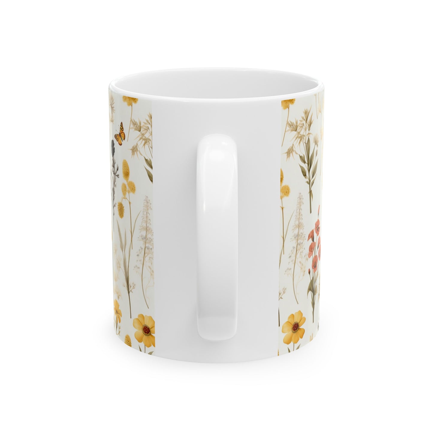 Pressed Flowers Ceramic Coffee Mug or Tea Cup 11oz