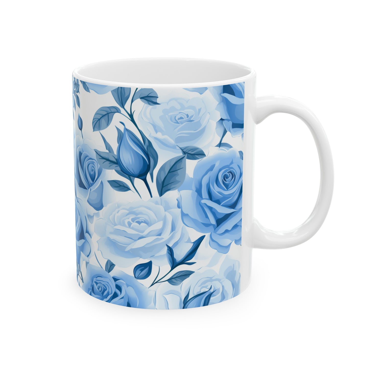 Blue Roses, Floral Ceramic Mug or Teacup 11oz