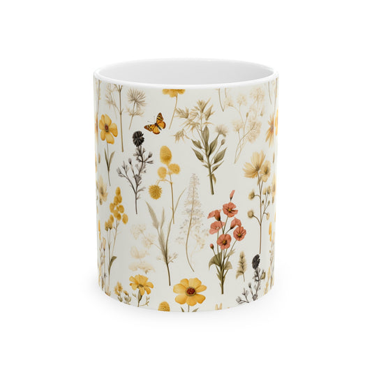 Pressed Flowers Ceramic Coffee Mug or Tea Cup 11oz