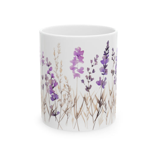 Vintage Lavender Floral Ceramic Coffee Mug or TeaCup 11 0z