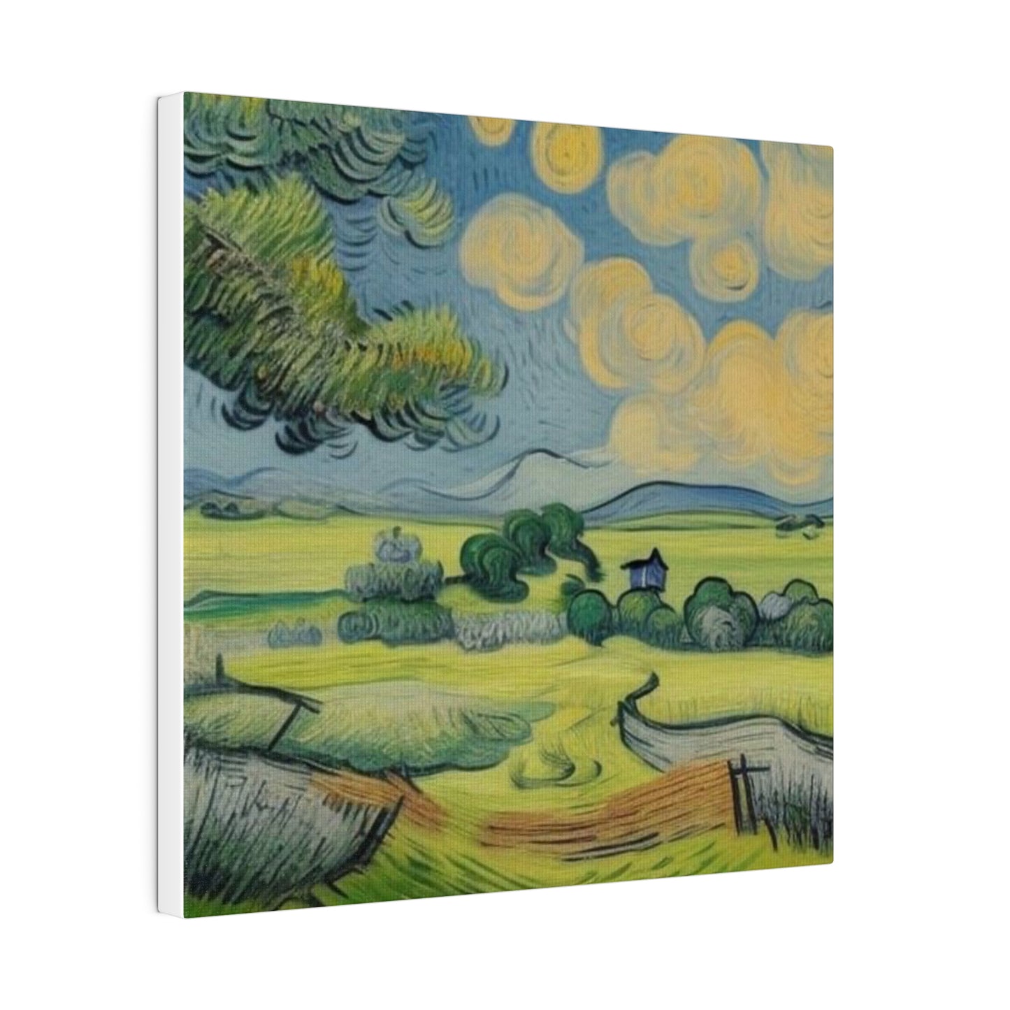 Olive Tree Farm Landscape Art Inspired by Van Gogh Style Matte Canvas, Stretched, 0.75"