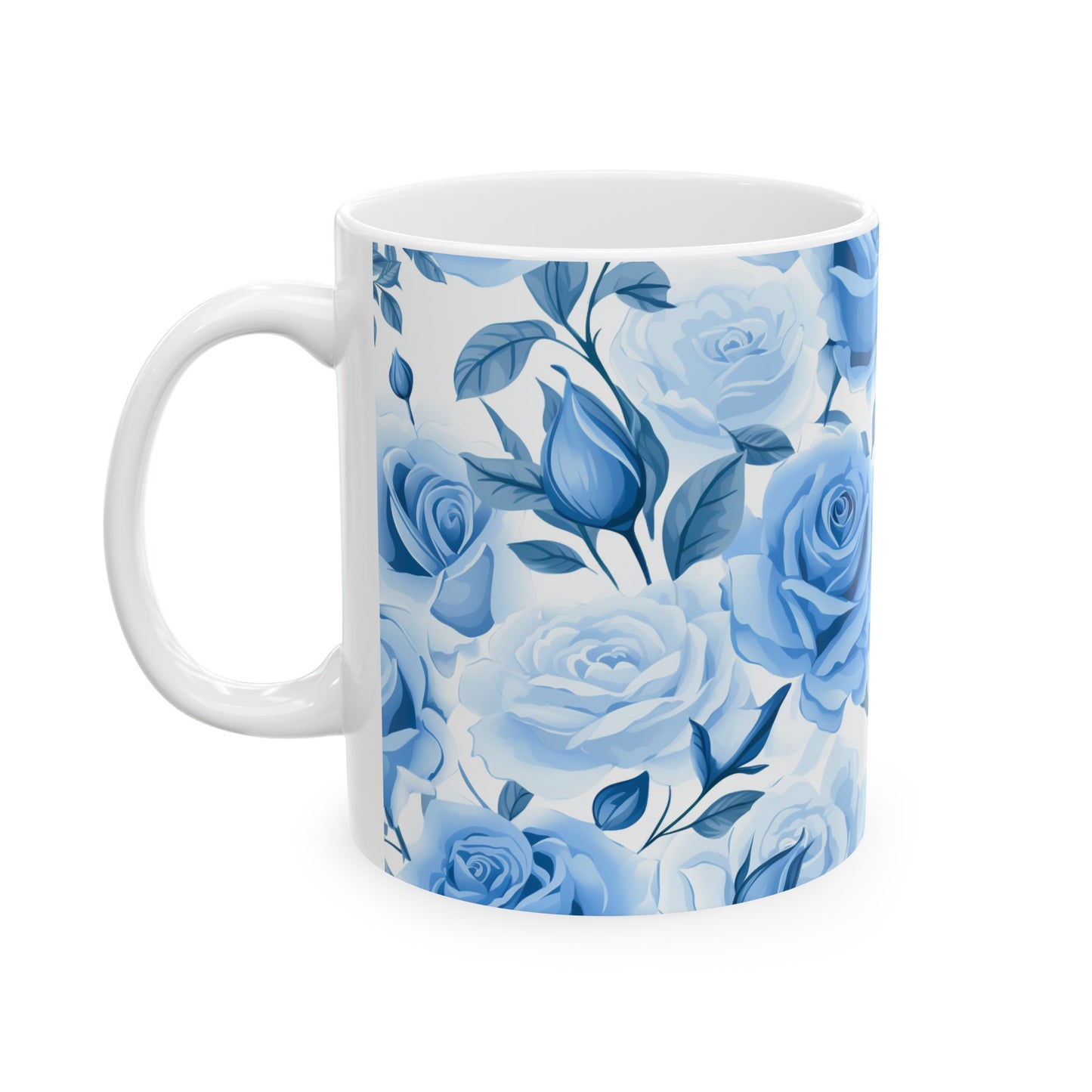 Blue Roses, Floral Ceramic Mug or Teacup 11oz