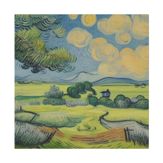 Olive Tree Farm Landscape Art Inspired by Van Gogh Style Matte Canvas, Stretched, 0.75"