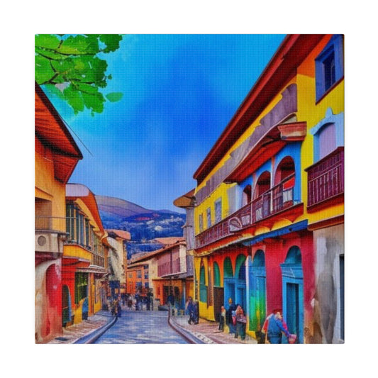 Walking into the City of Cuenca, Ecuador Vibrant Watercolor Landscape Matte Canvas, Stretched, 0.75"